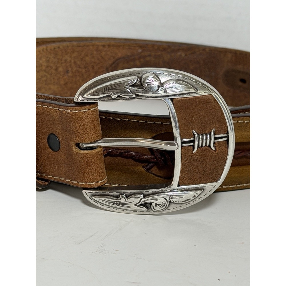 Men's Justin Leather Belt Fenced In‎ Barbed Wire 40 Brown 10817